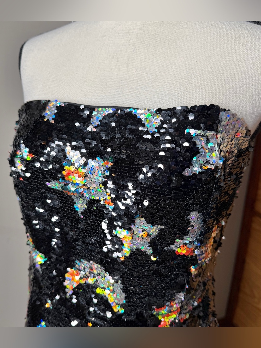 Nasty Gal Premium Star Sequin Jumpsuit Black 10 Strapless Flare Leg Moon - Picture 5 of 13
